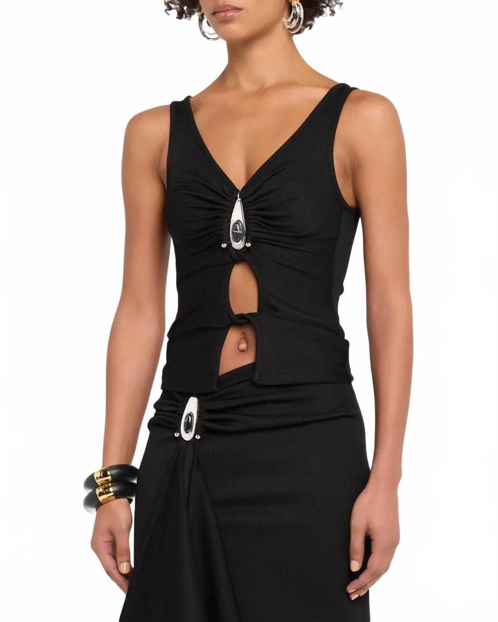 NEW CHRISTOPHER ESBER crystal pendant twisted keyhole tank top in black
